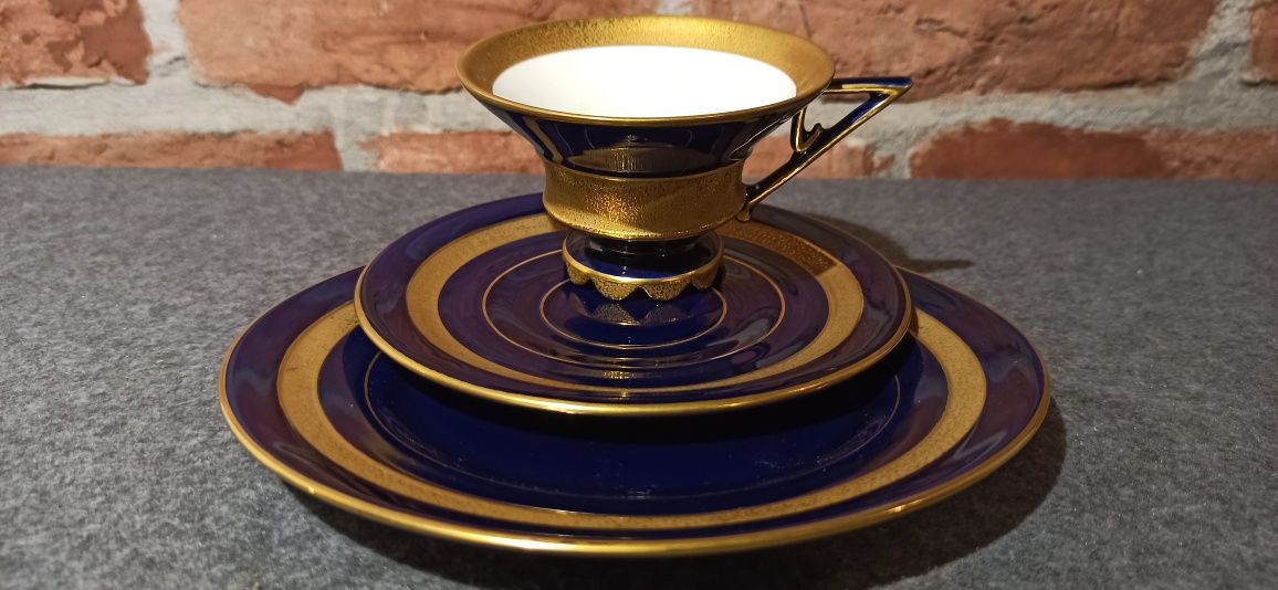Porcelana TURYNGIA TRIO ILMENAU Echt Kobalt Brabanckie Złoto