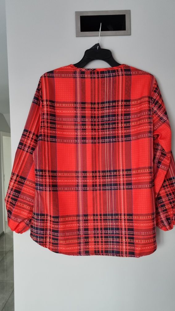 Elegancka bluzka czerwona kratka NOWA XL