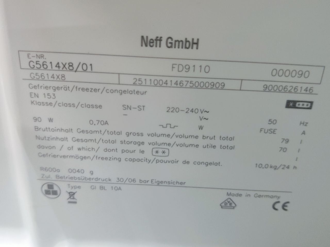 Встраиваемая морозильная камера NEFF™ под столешницу. 70cm. Germany
