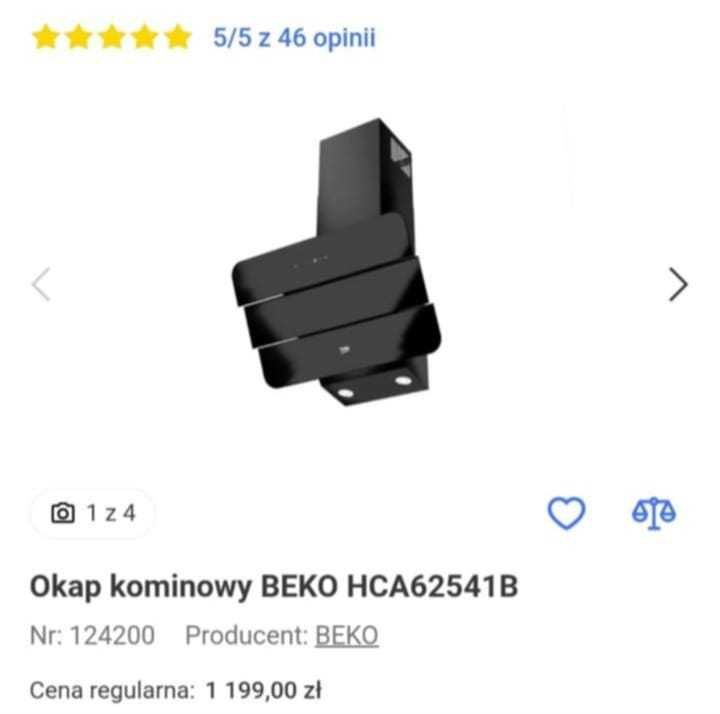 okap kominowy beko HCA62541B prawie nowy