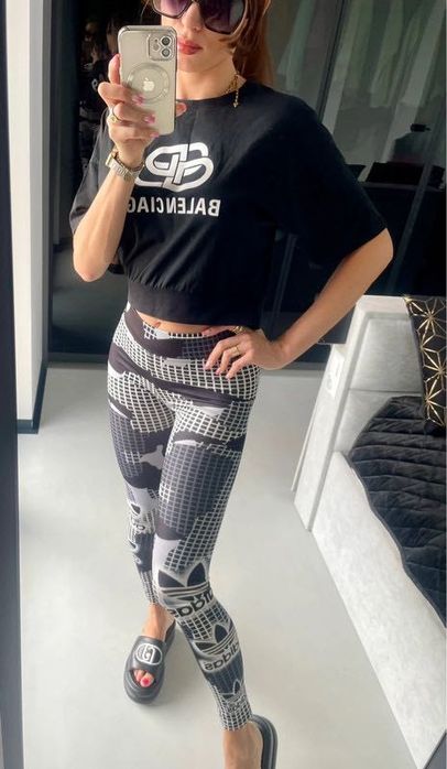 Getry Adidas sportowe na siłownię z wysokim stanem szare 100% bawełna