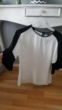 Elegancka czarno-biała bluzka na wyjścia, rozmiar 38