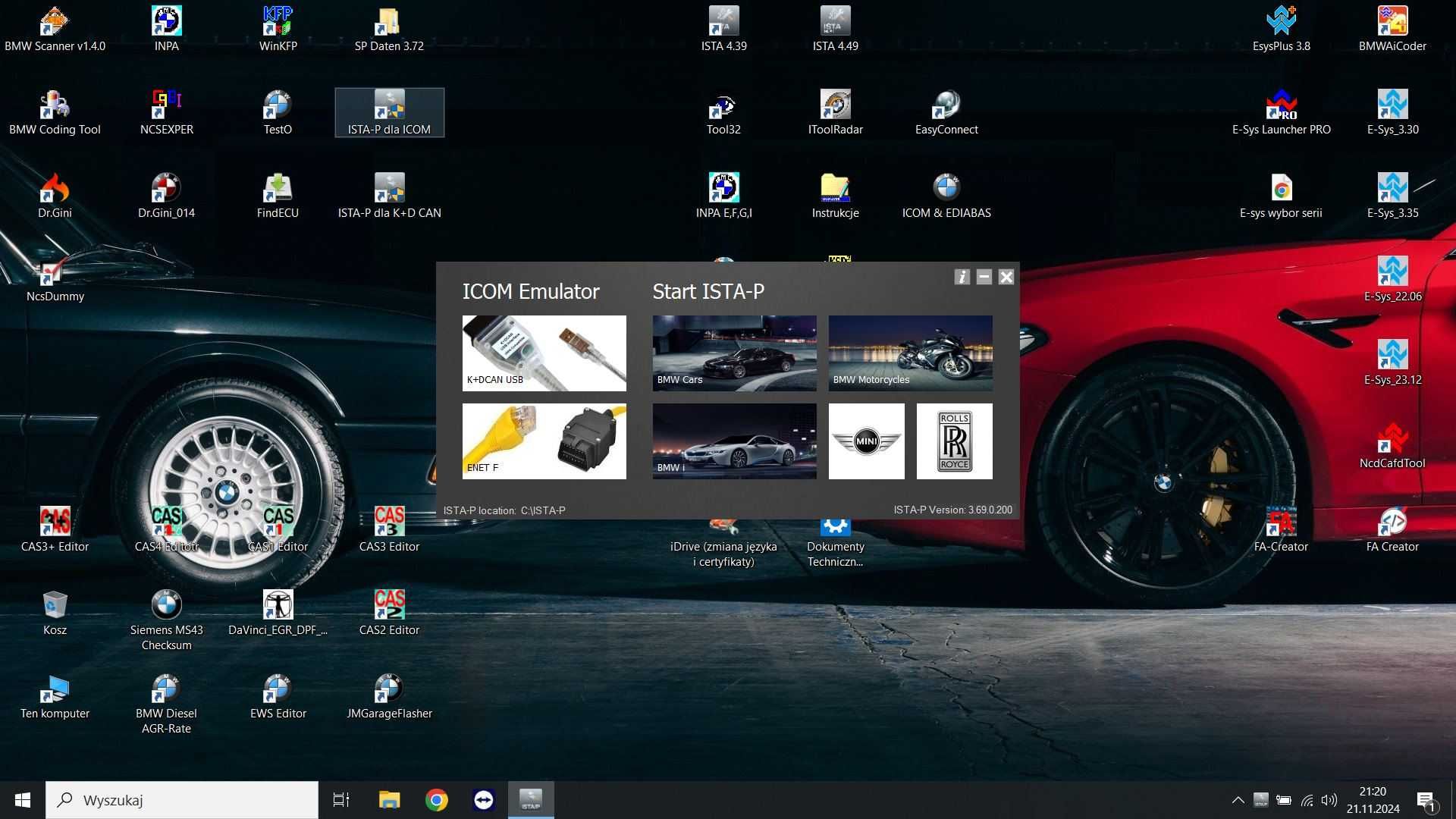 Laptop Diagnostyczny BMW Mini ISTA INPA ENET ICOM Esys K+D Can
