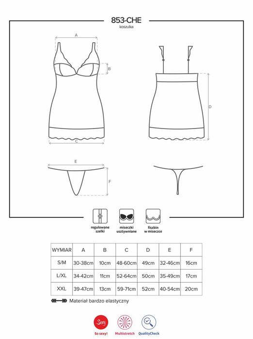 Obsessive -853-CHE-1 koszulka i stringi czarna L/XL