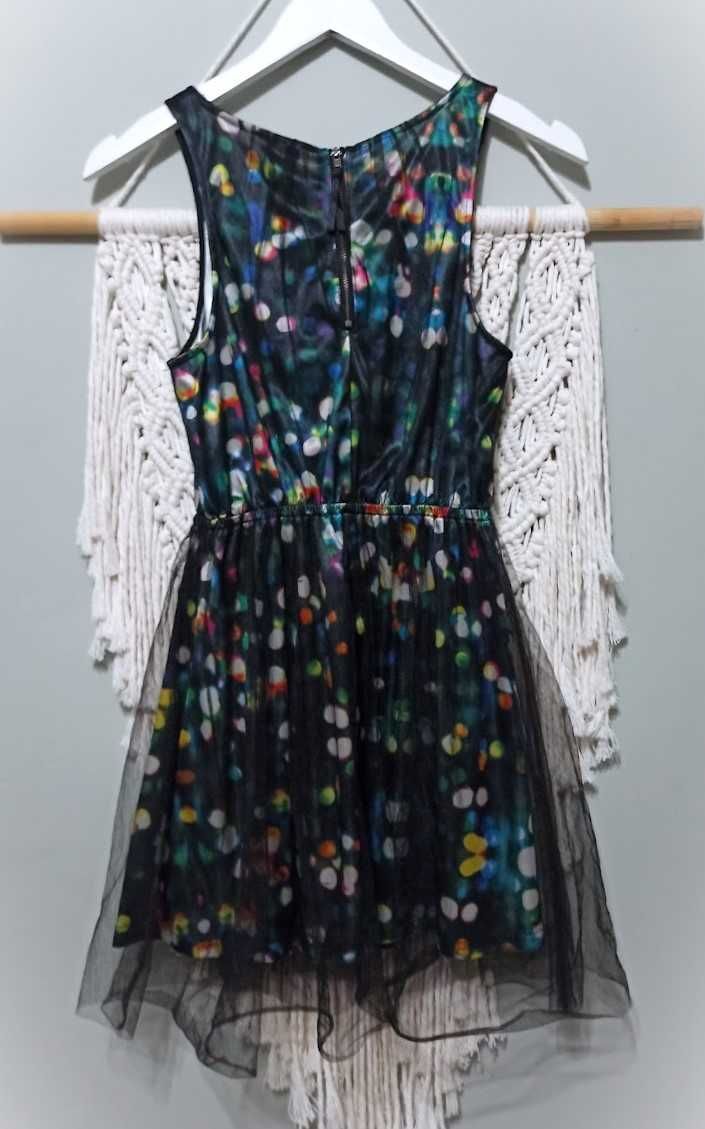 H&M DIVIDED Oryginalna wzorzysta sukienka narzucony tiul XS