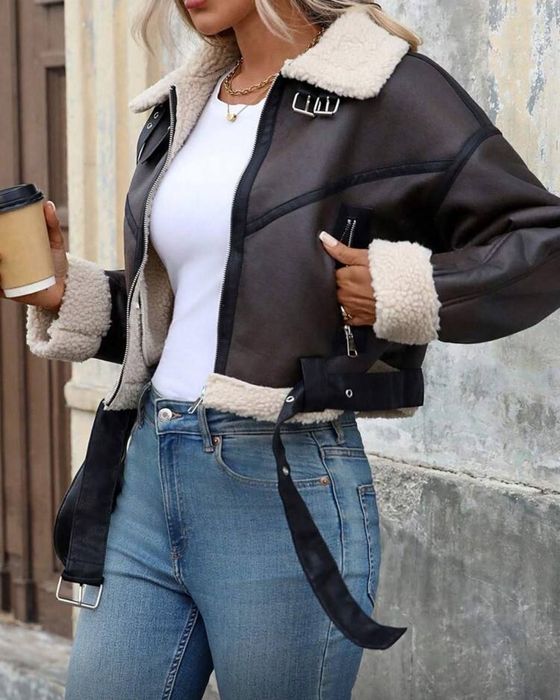 Жіноча укорочена дублянка шоколад