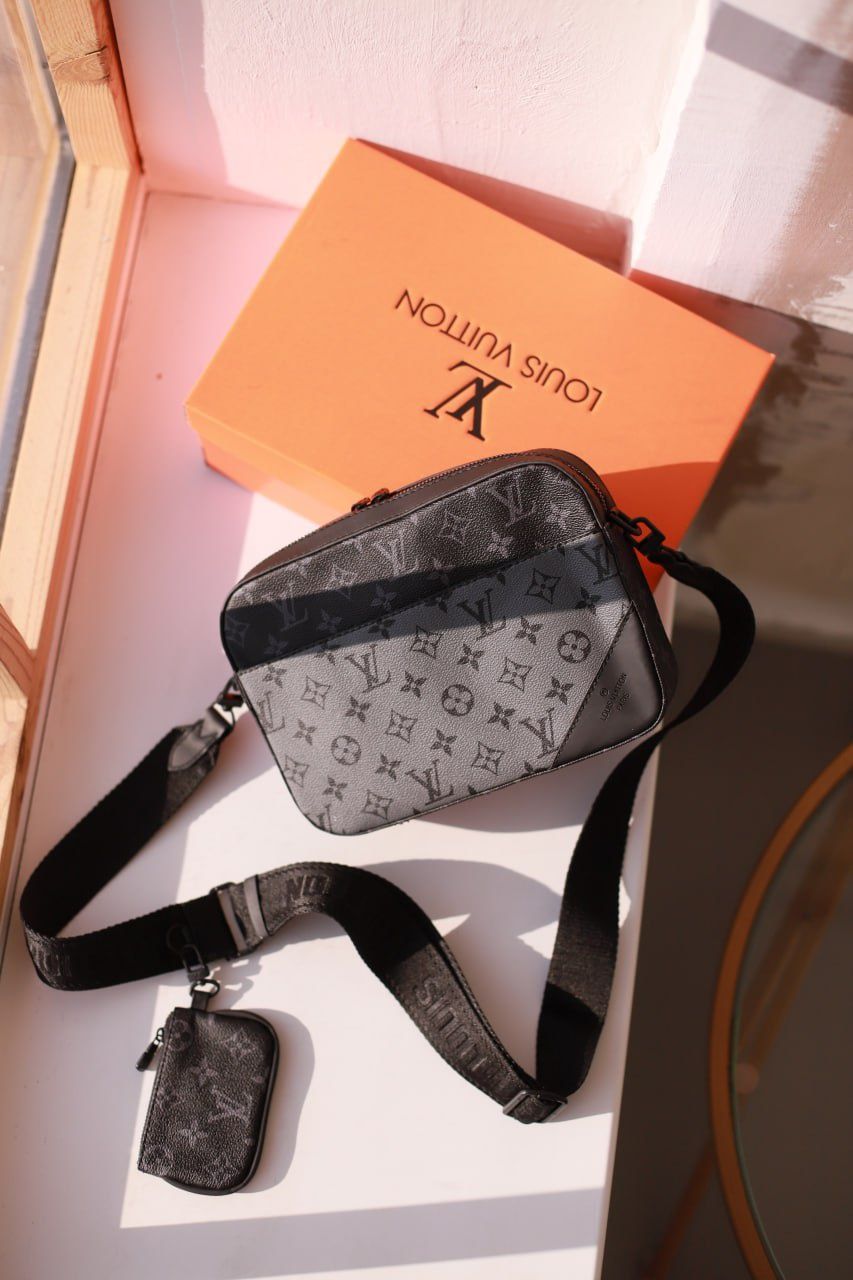 Мужская  сумка барсетка Louis Vuitton серая шашка сумка