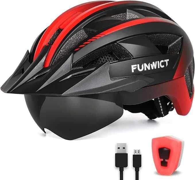 Kask rowerowy  damski z okularami magnetycznymi i ładowanym  USB ROZ M