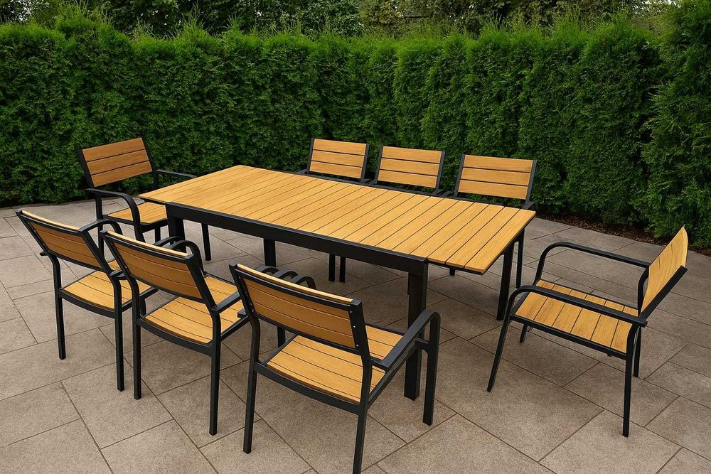 Meble Ogrodowe Stół 8+1 Rozkładany Deska 150 cm 200 cm Kompozyt Wood