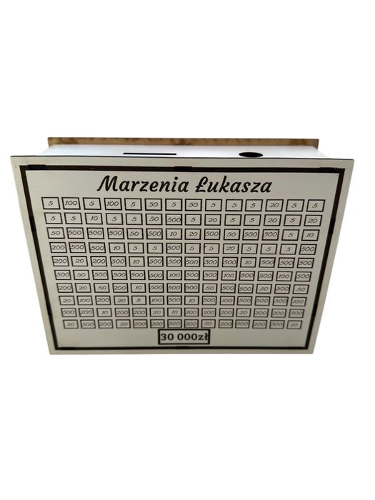 Skarbonka wykreslana dowlony grawer 30 000 zł prezent upominek biała