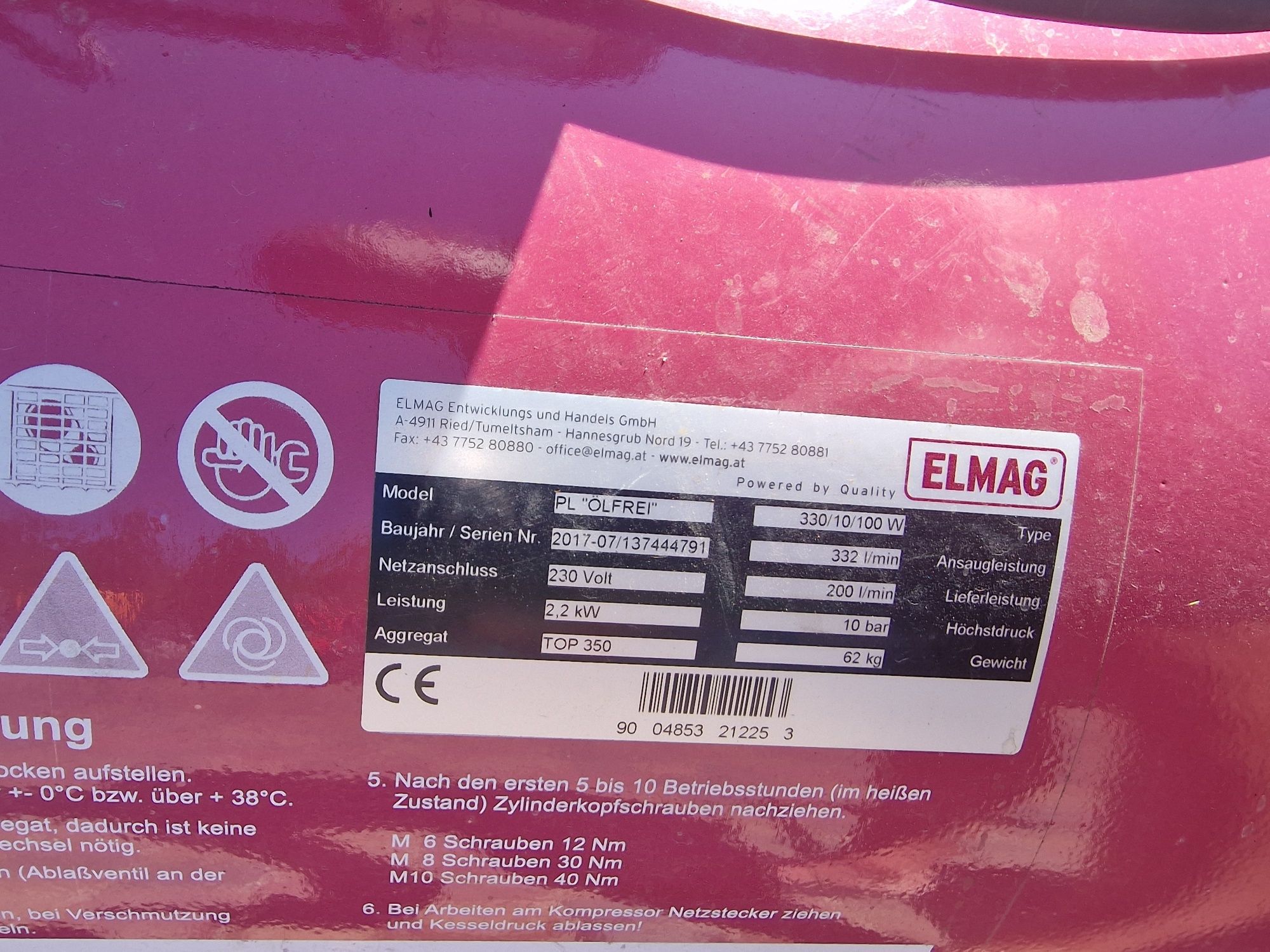 Kompresator sprężarka elmag 100l