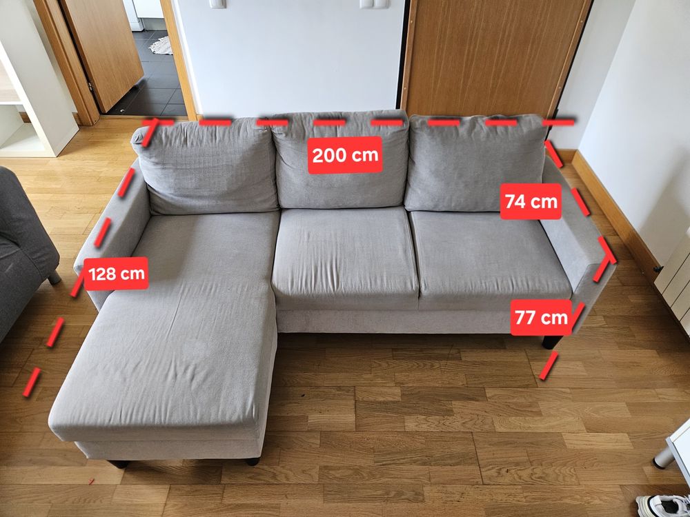 Sofá Chaise Longue BUDWING Fox Cinza Claro