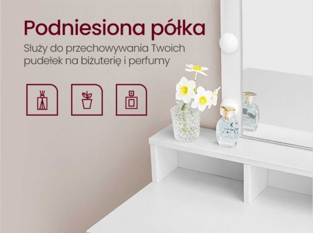 Nowa Toaletka z lustrem i regulowanym oświetleniem 145 x 80 x 40 cm