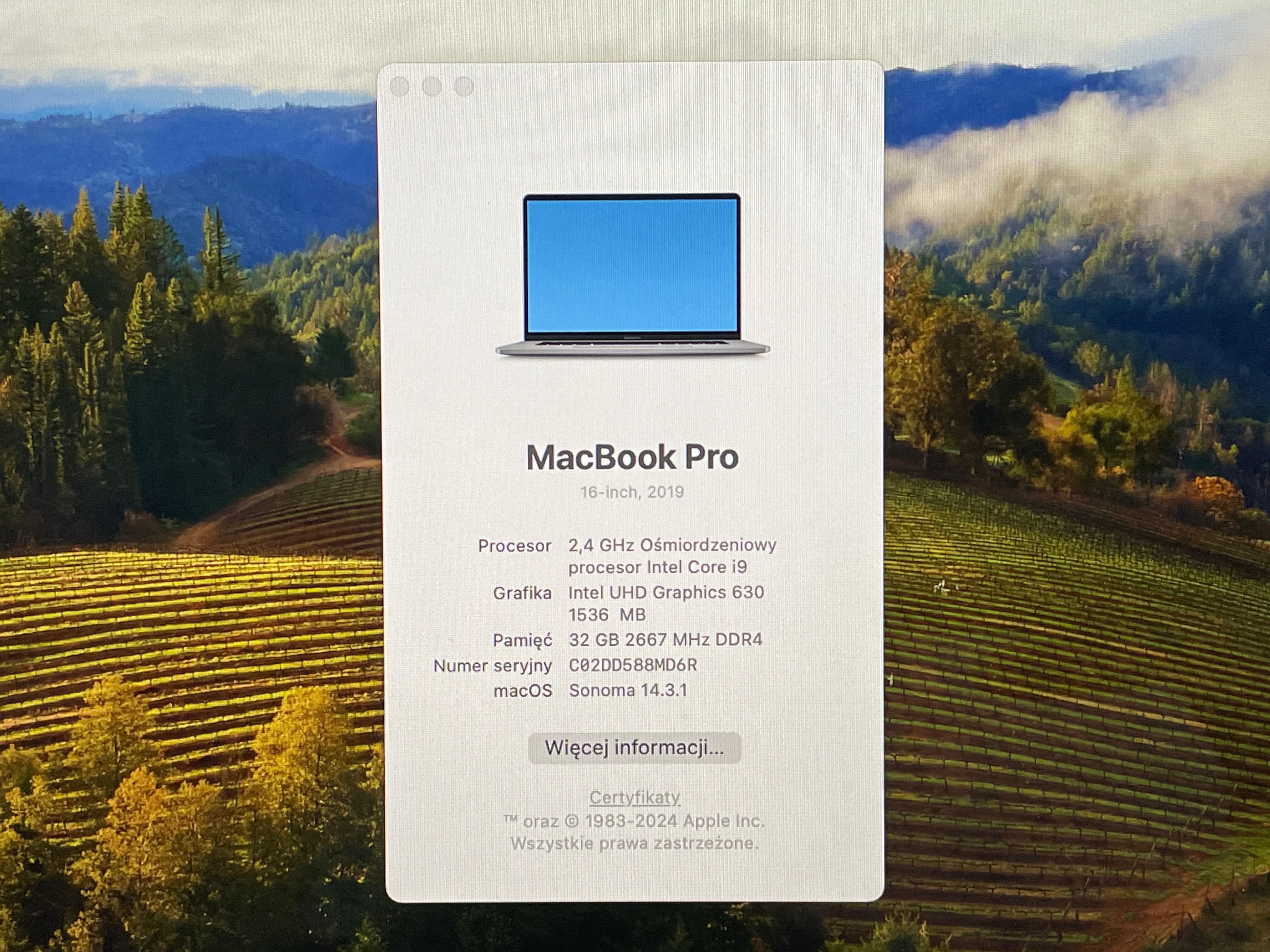2019 MacBook Pro A2141 16" i9 2.4GHz 32GB 512GB FV23% (MM205)