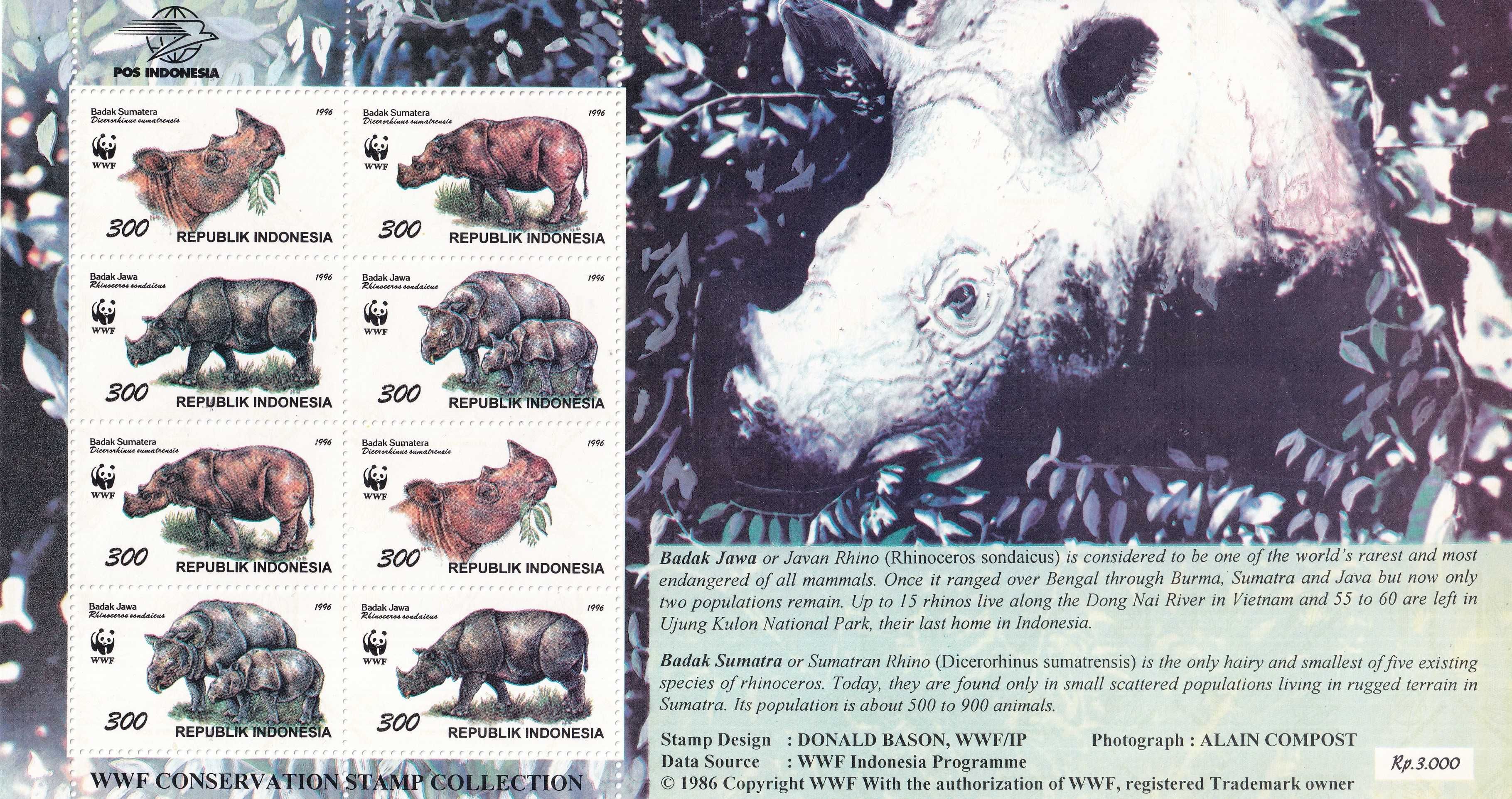 Indonezja 1996 cena 6,90 zł kat.5€ - nosorożec