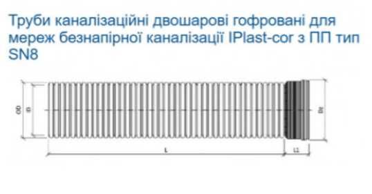 Труба каналізаційна гофрована 110, 160, 200, 300, 400-1000 мм SN8