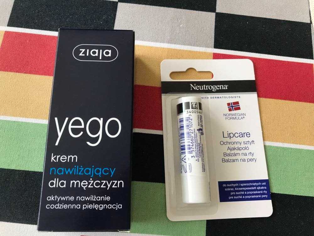 Zestaw: Ziaja krem nawilżający dla mężczyzn i Neutrogena pomadka.