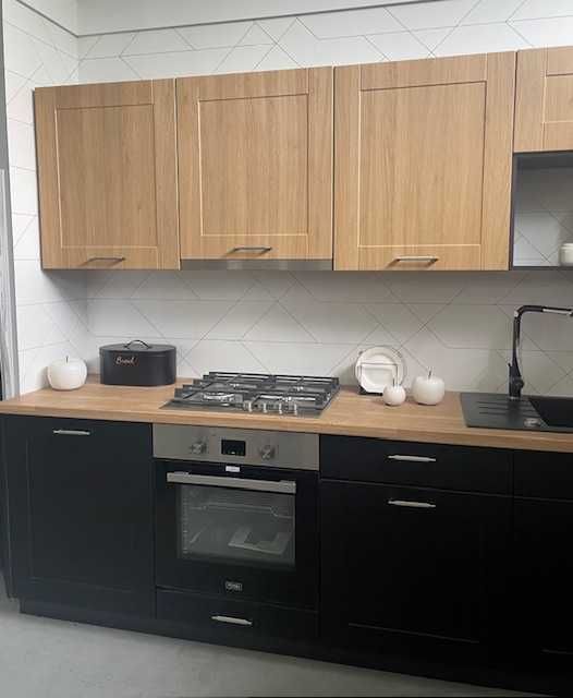 Zestaw mebli kuchennych dąb reveal/ czarny - nowy - kuchnia