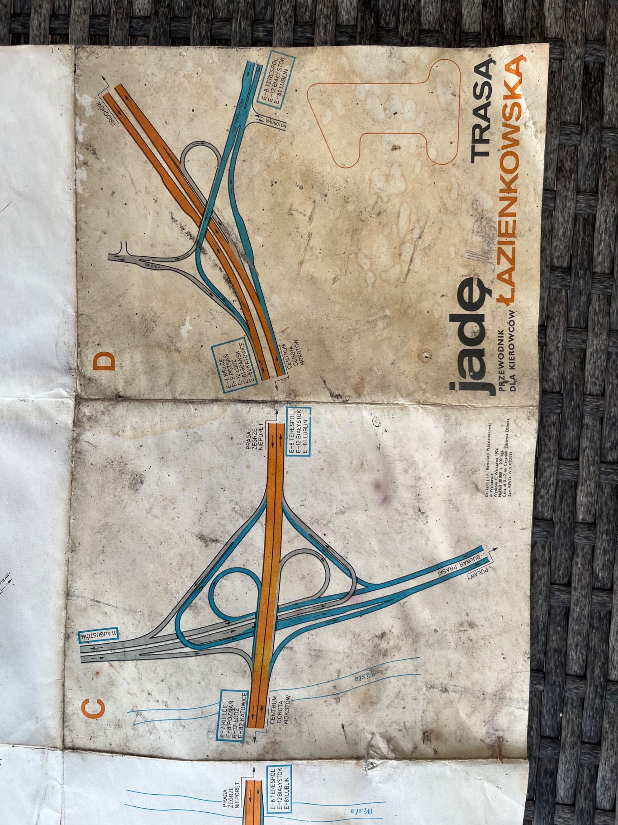 Jadę Trasą Łazienkowską - przewodnik dla kierowców - mapa plan 1974