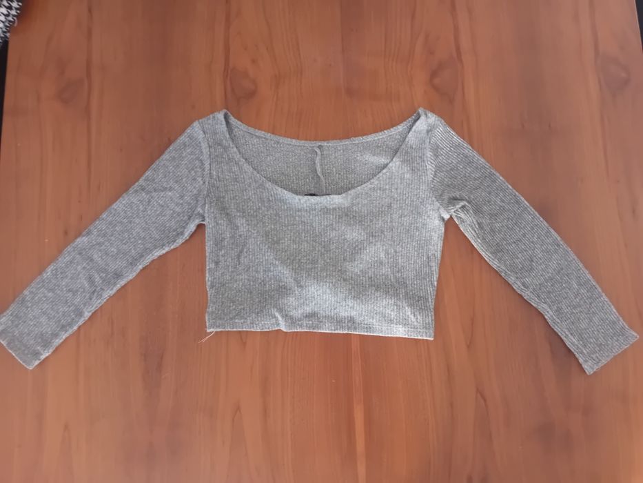 Camisola curta de manga comprida cinzenta, para criança