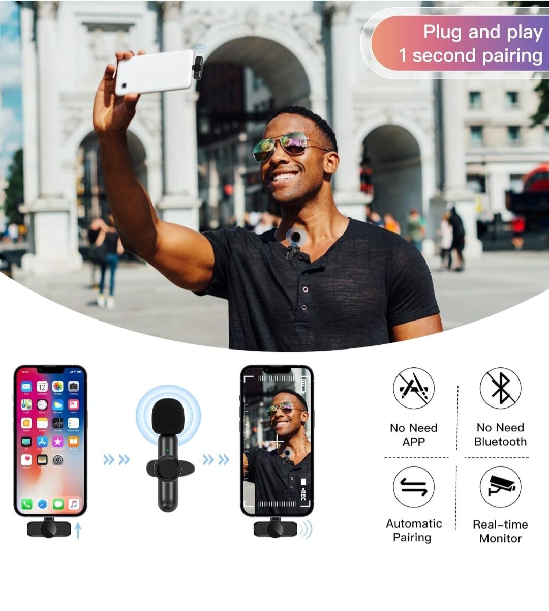 Bezprzewodowy mikrofon krawatowy do iPhone'a iPada