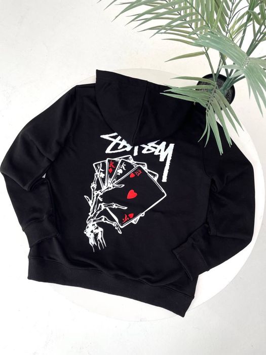 Чорне худі Stussy with card/ темна кофта стуссі з картами/ светр стюсі