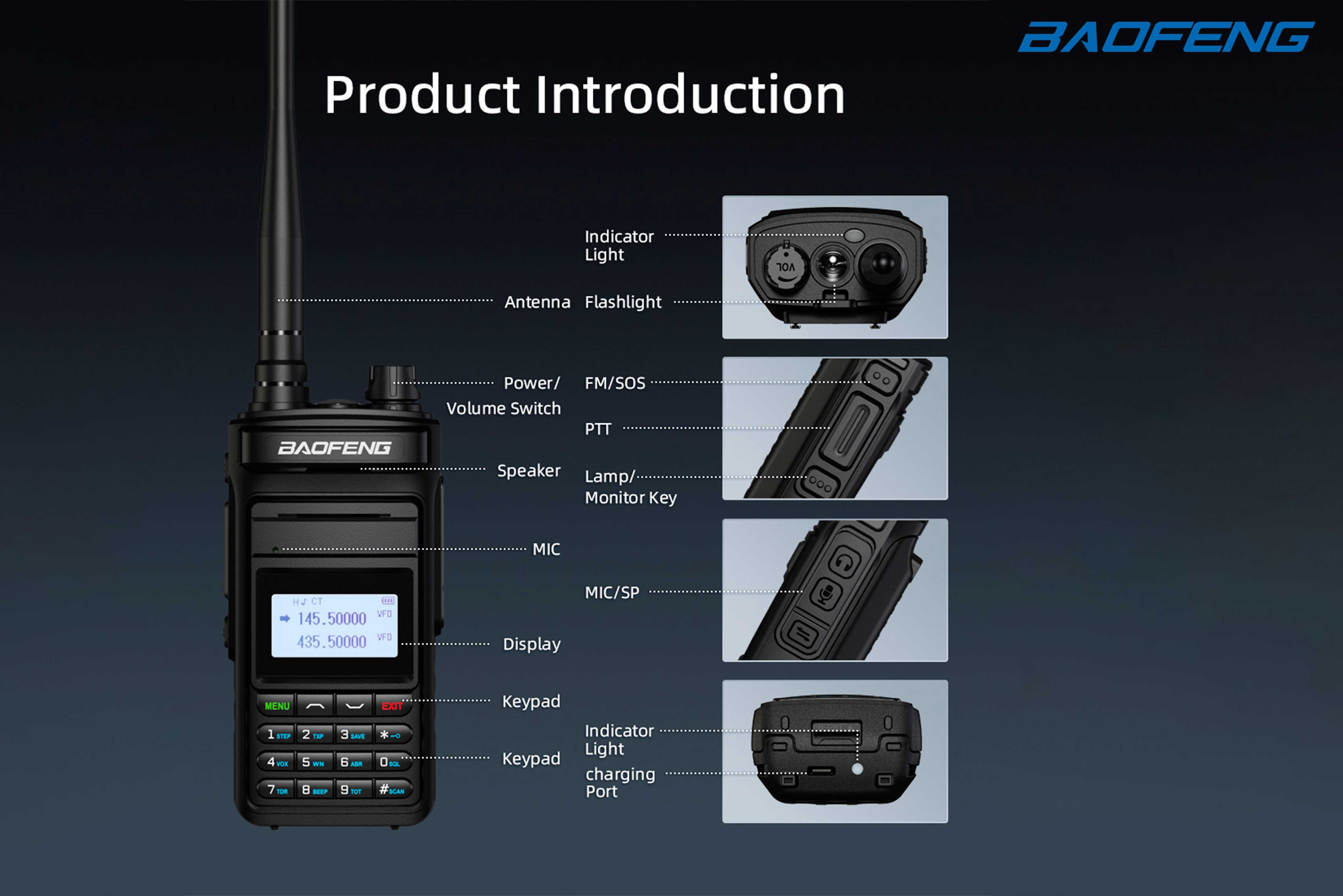 Rádio Baofeng 999 canais 10watts carregamento USB tipo-c