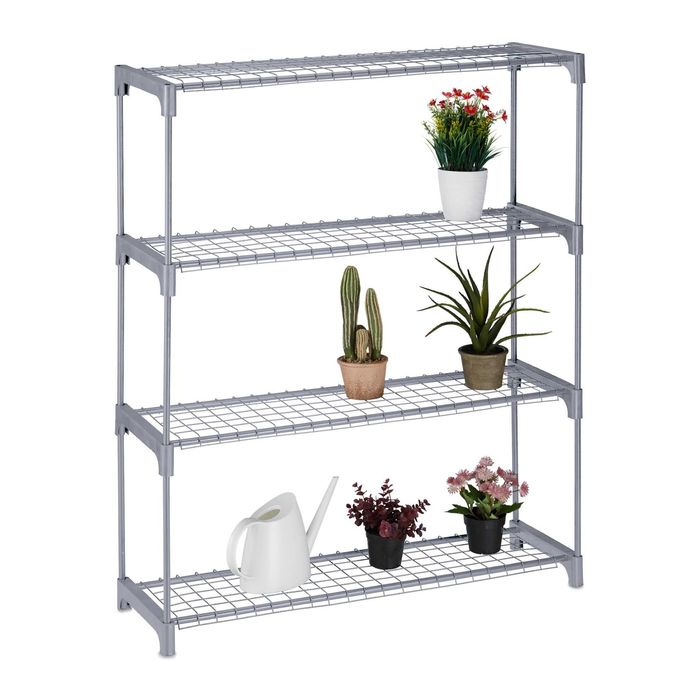 Relaxdays Szara półka na kwiaty 4 poziomy 106×91×28 cm metal stojak