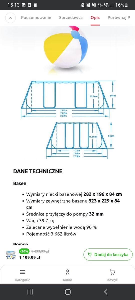 Basen stelażowy używany