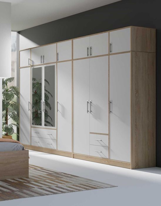 Zestaw mebli szafa 350cm sypialnia Salon Kaszmir Biel sonoma Lustro