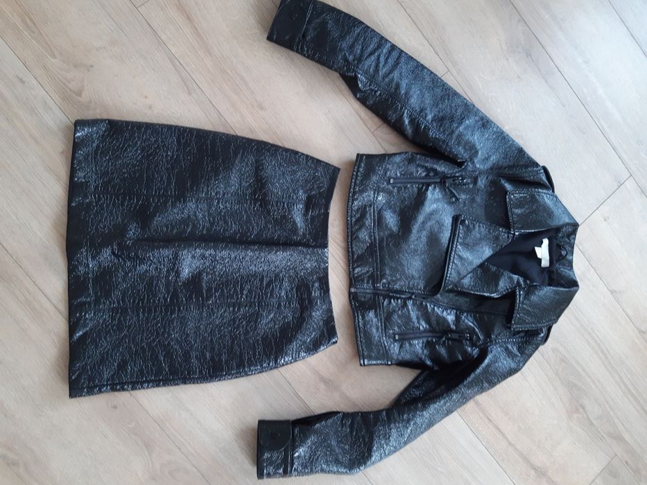 Ramoneska lakierowana z eko skóry komplet ze spódnicą 36