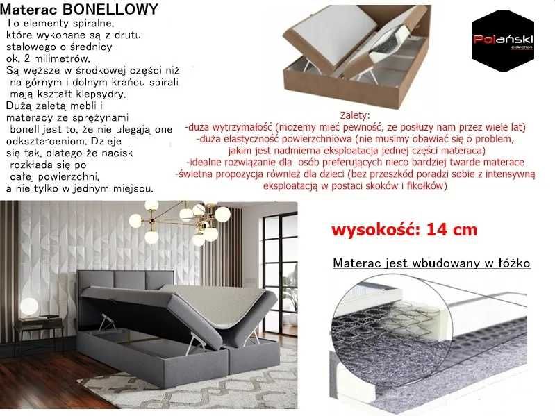 Łóżko podwójne 180x200 tapicerowane, wezgłowie+materac+STELAŻ