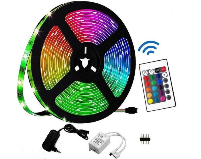 Светодиодная RGB лента 5м, 5050 с пультом и блоком питания