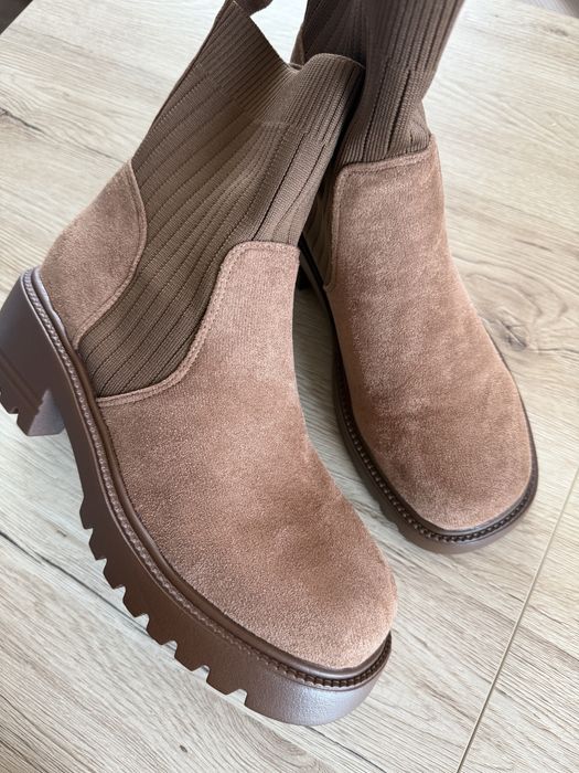 Botki nowe brązowe wsuwane lekkie 39 buty na jesień zimę trepy