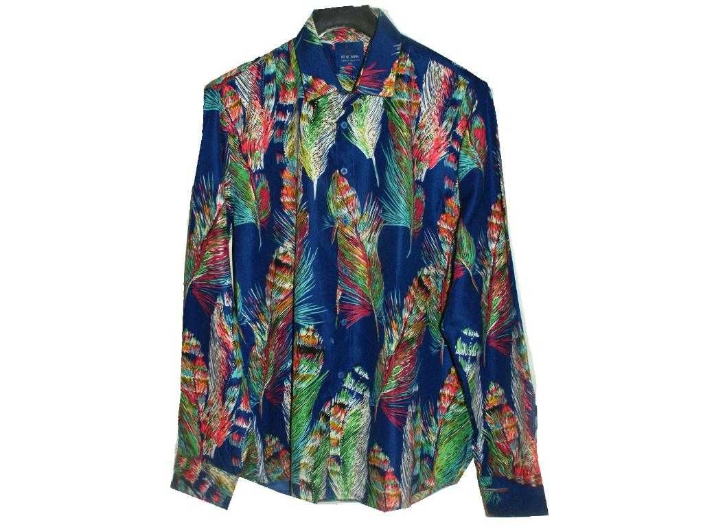 New Man pióra mulitikolor koszula męska gypsy hippie boho L XL
