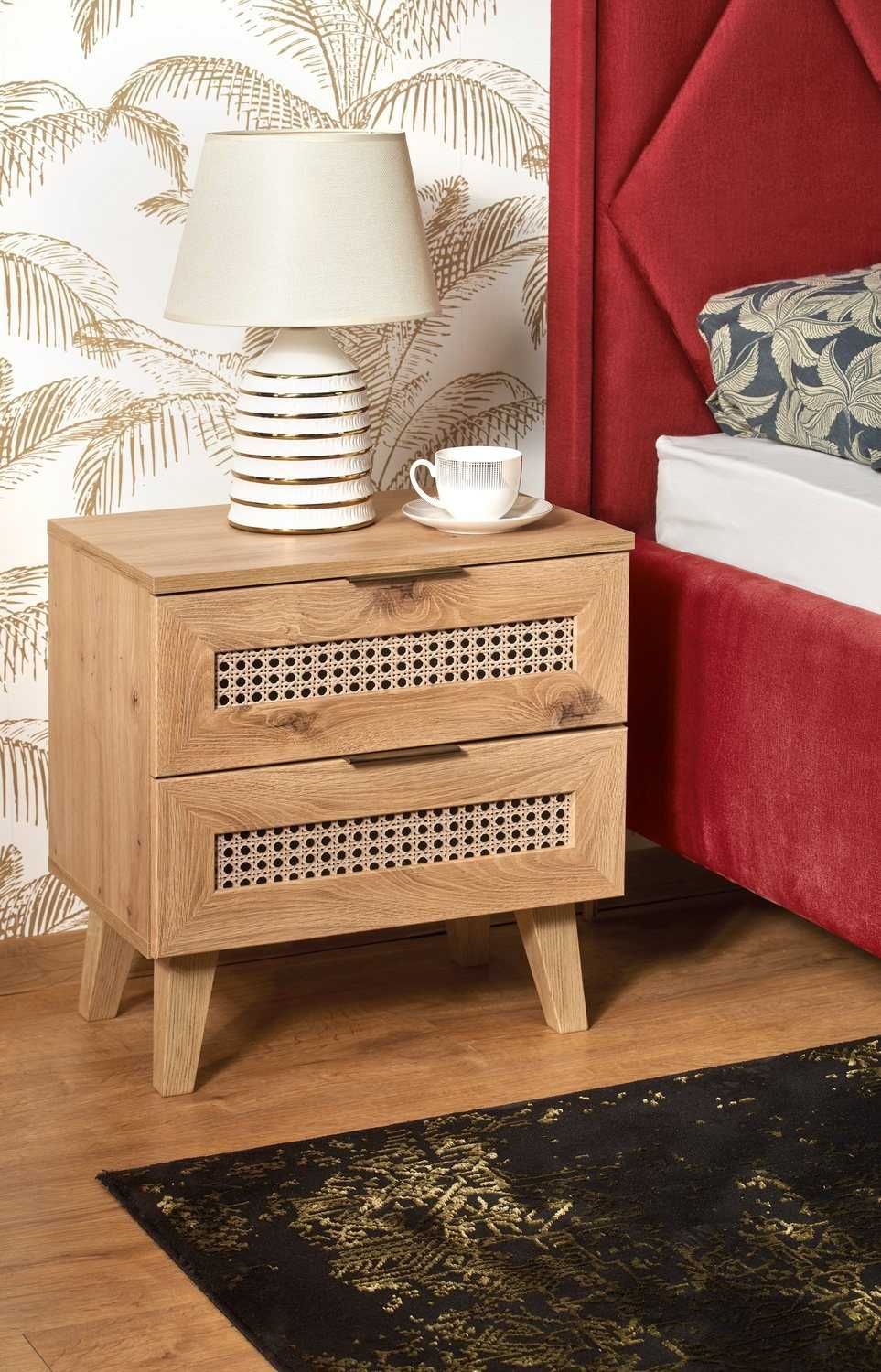 Szafka nocna BORNEO SN-1 plecionka wiedeńska, dąb artisan/czarny