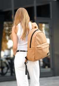 Бежевый женский рюкзак городской, повседневный, кожзам, экокожа