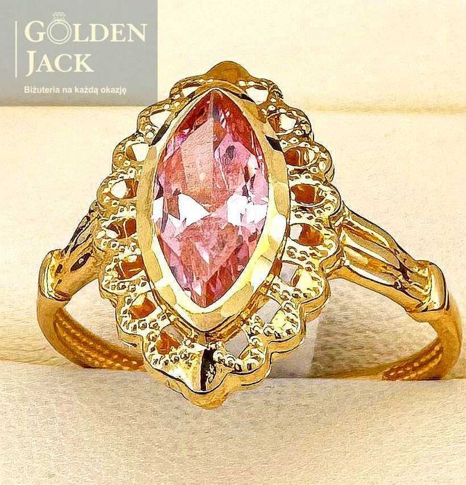 Złoty pierścionek fioletowy kamień ażurowe złoto pr. 585 roz. 21 2,24g