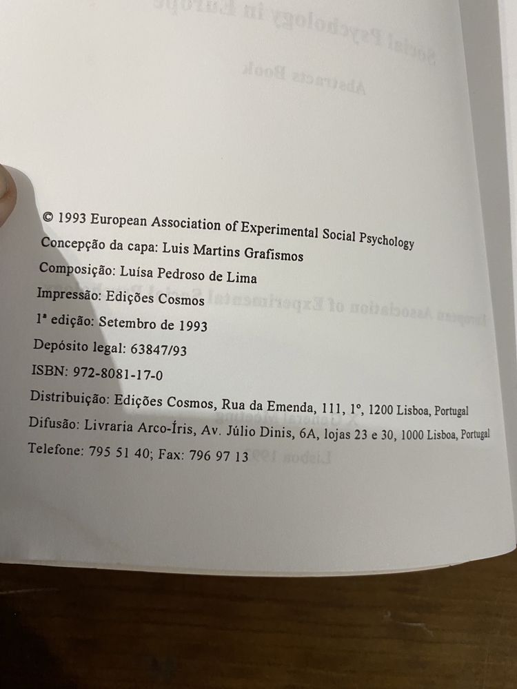 Livro Social Psychology in Europe - General Meeting 1993 - Lisboa