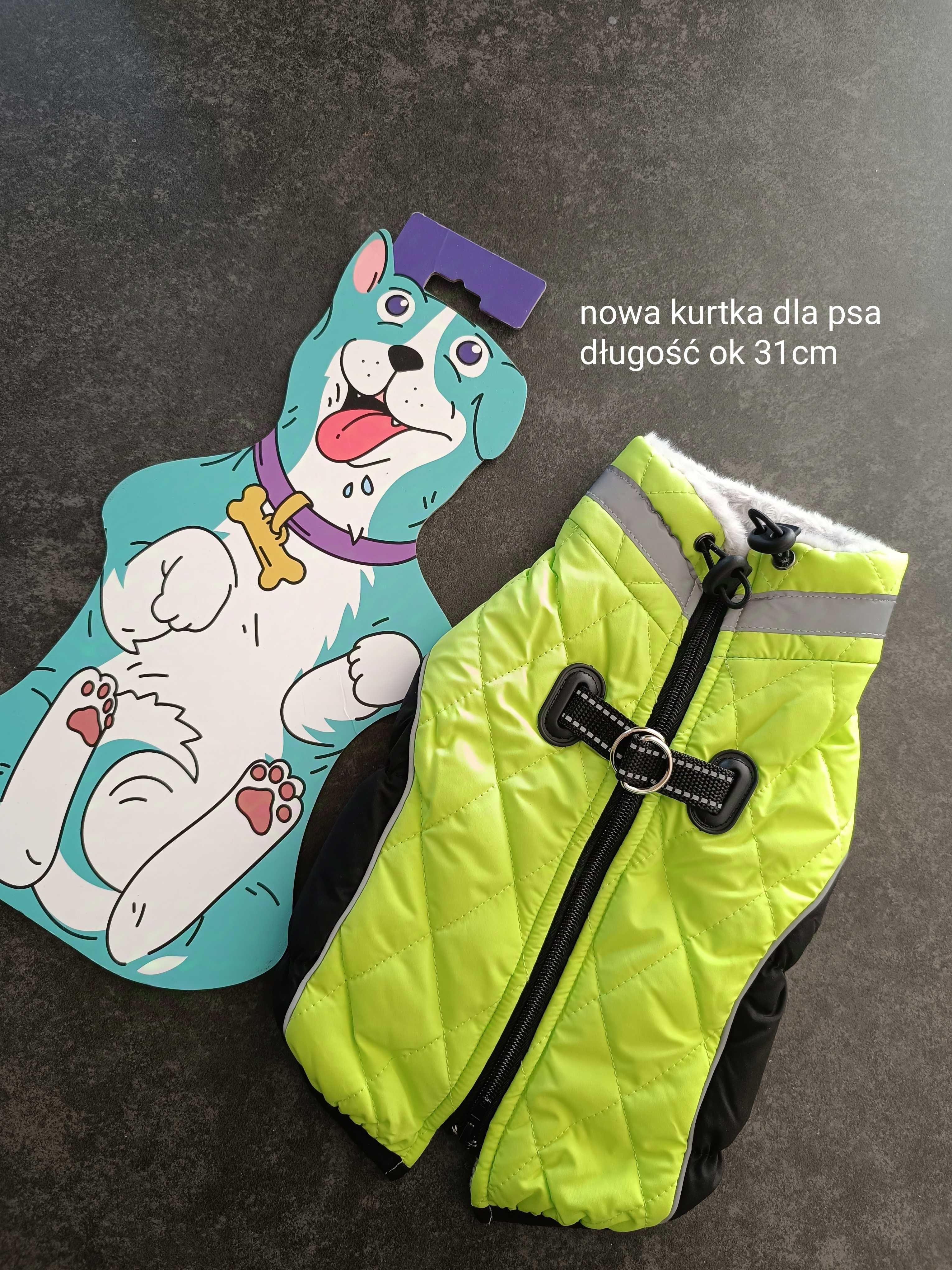 Nowa kurtka dla psa z szelkami zimowa odblaskowa 31cm