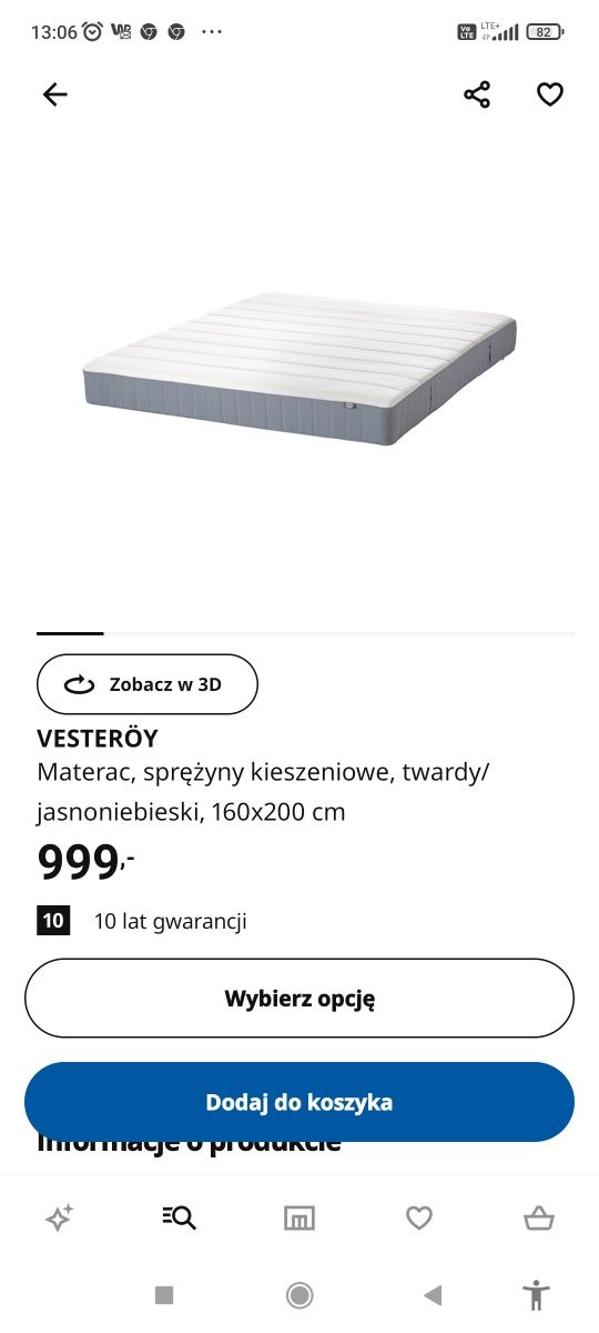 Materac Vesteroy IKEA 160x200