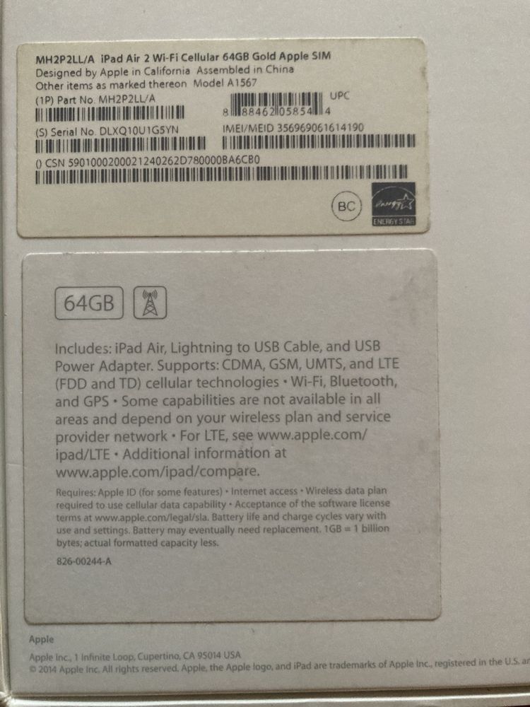iPad Air2 64Gb LTE Gold Neverlock