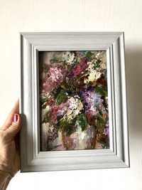 Картина с цветами Цветы маслом Натюрморты Сирень Розы Кувшинки