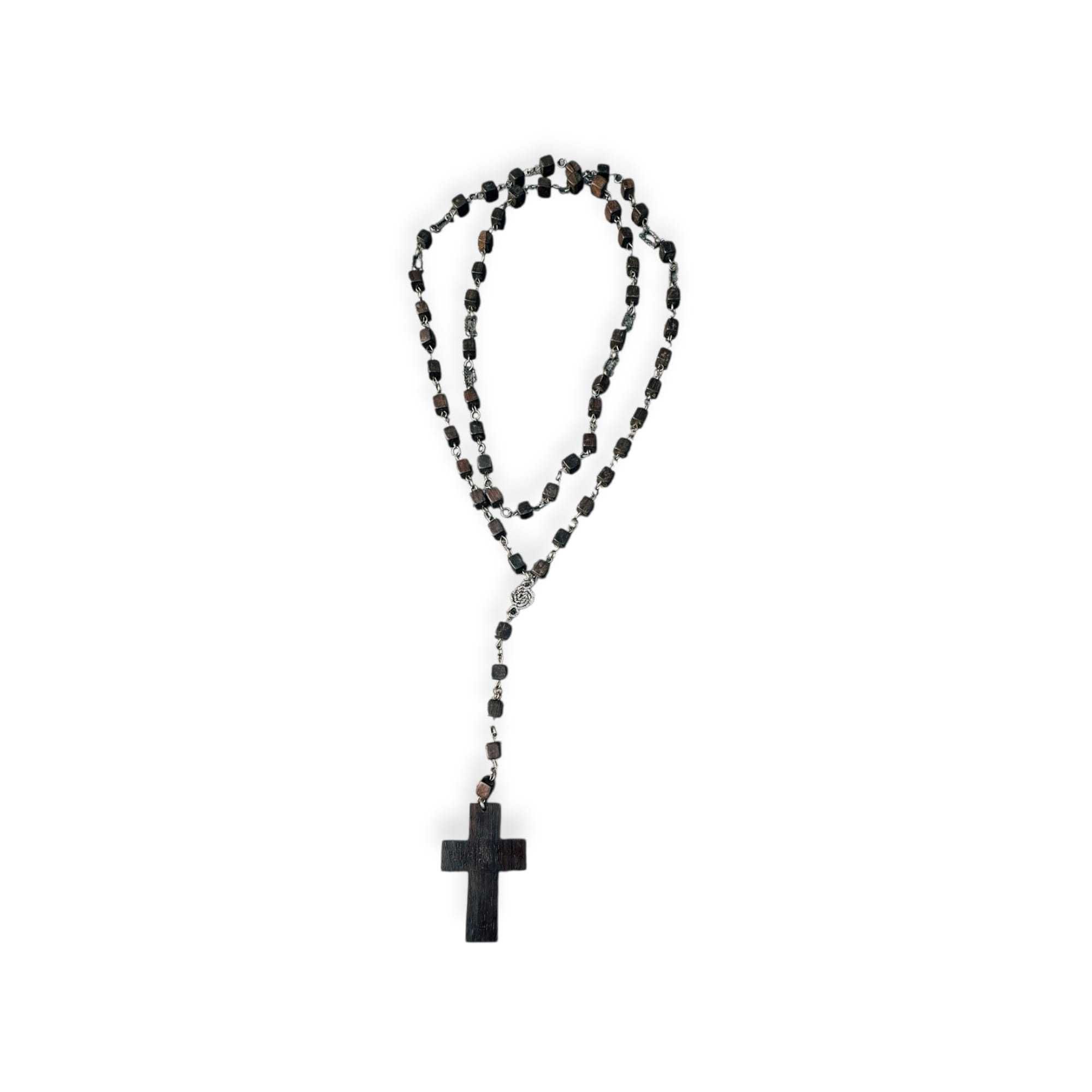 Terço Antigo em Madeira e Metal • Coleção Religiosa • Vintage