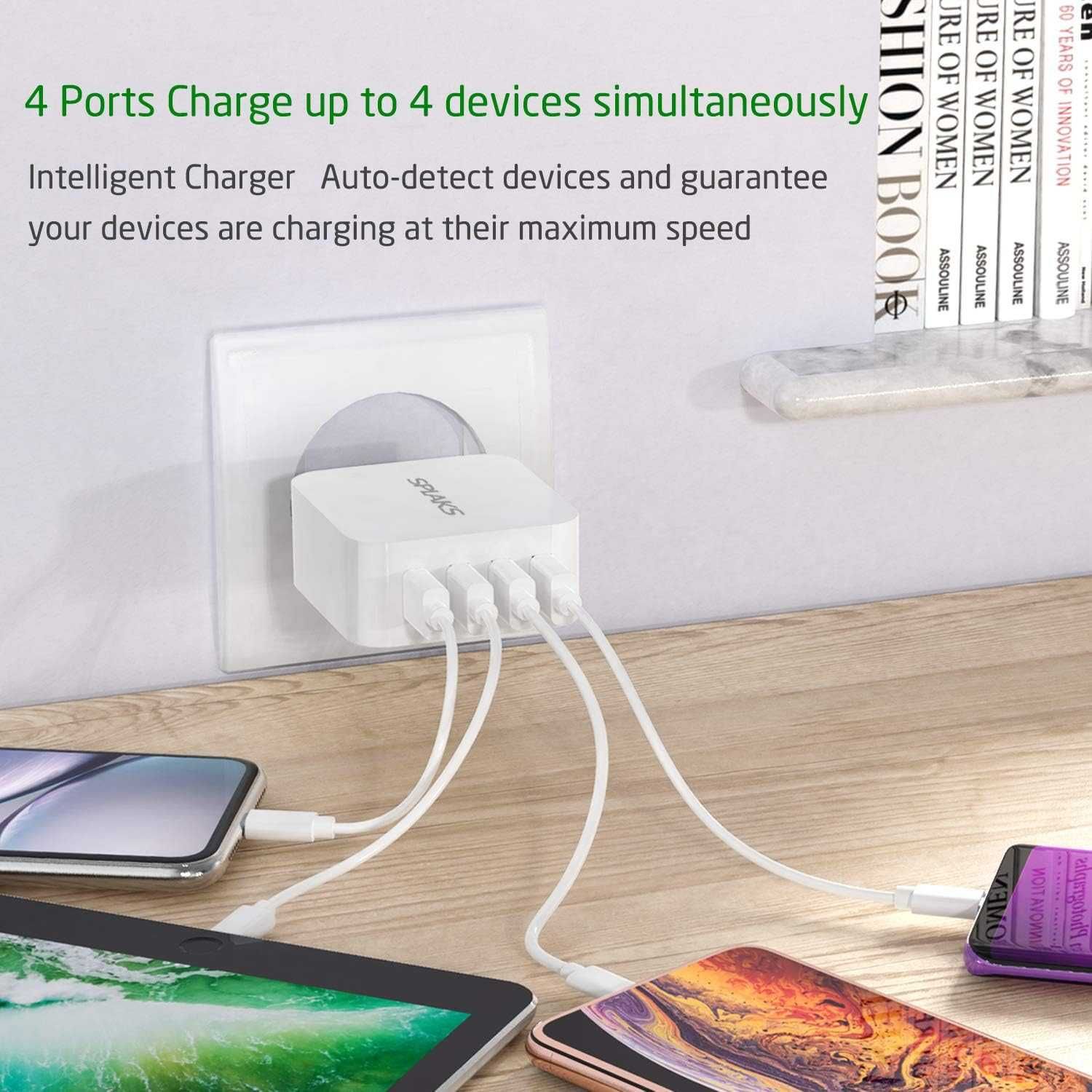 Ładowarka Sieciowa USB 4-Portowa 40W 5V/8A samsung apple