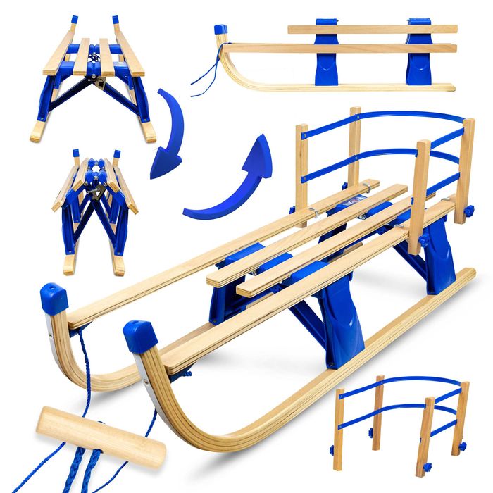 SKŁADANE drewniane Sanki z Oparciem i sznurkiem sanki dla dziecka