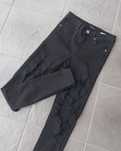 Spodnie jeansy dopasowana wysoki stan dziury XS 34