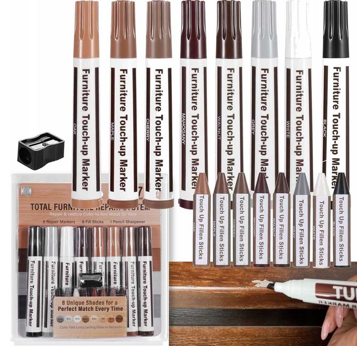 ZESTAW DO NAPRAWY RYS MEBLI paneli drzwi drewnianych markery flamastry