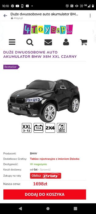 Duże dwuosobowe autko na akumulator BMW X6M