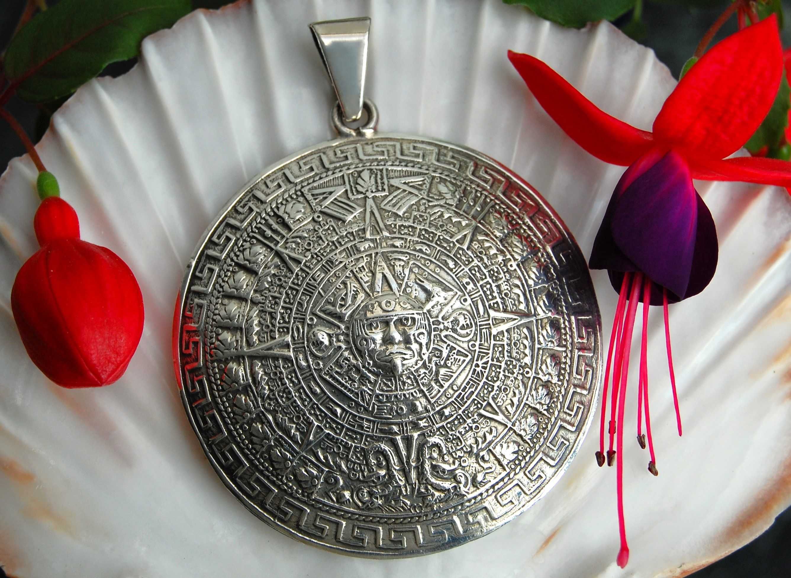 Kalendarz Majów, Meksyk, srebrny wisior, srebro pr. 925